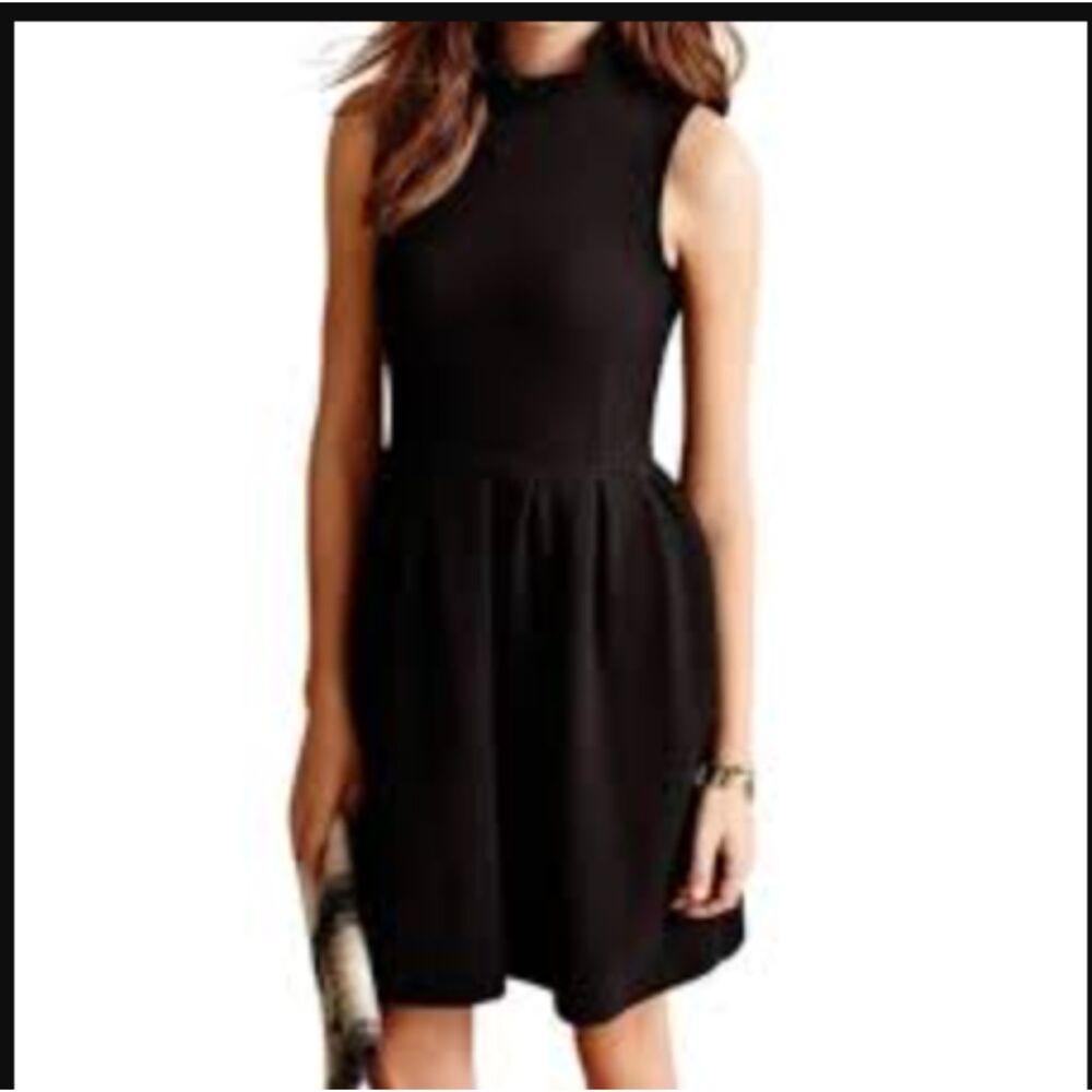Ganni‎ Black Textured Fit & Flare Dress Small Scandi Girl LBD Minimalist